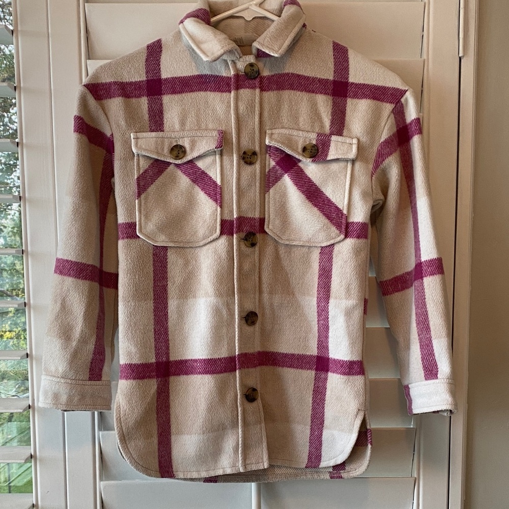 H&M Kids Plaid Utility Jacket in Pink and Cream
